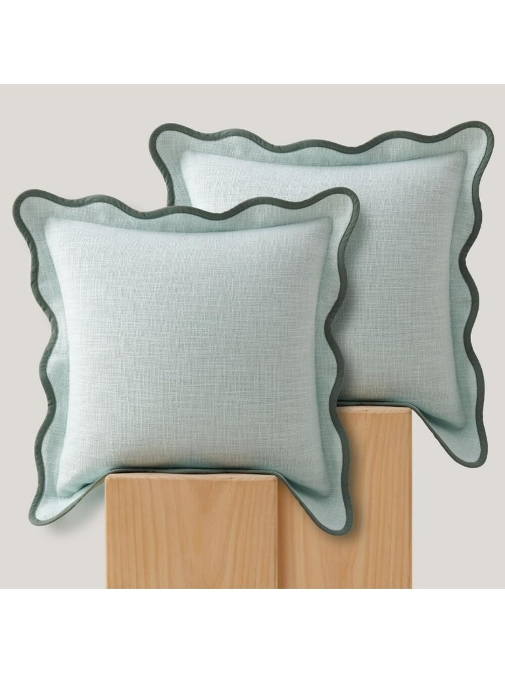 100% Cotton Scalloped Throw Pillow Covers - Aqua Mint, Cozy Home Decor Accent